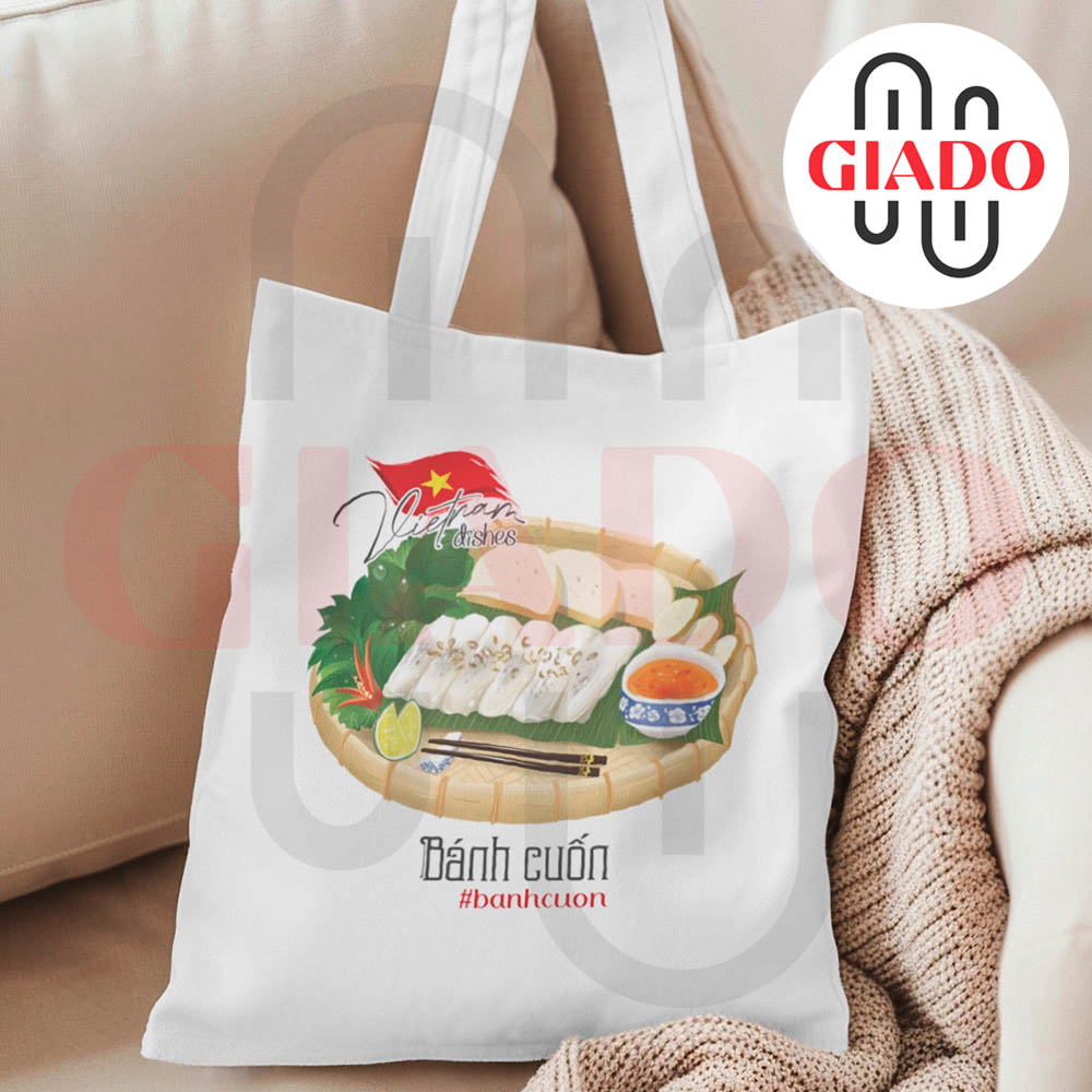 Túi canvas GIADO, túi tote in hình món ăn Việt Nam mẫu Bánh cuốn