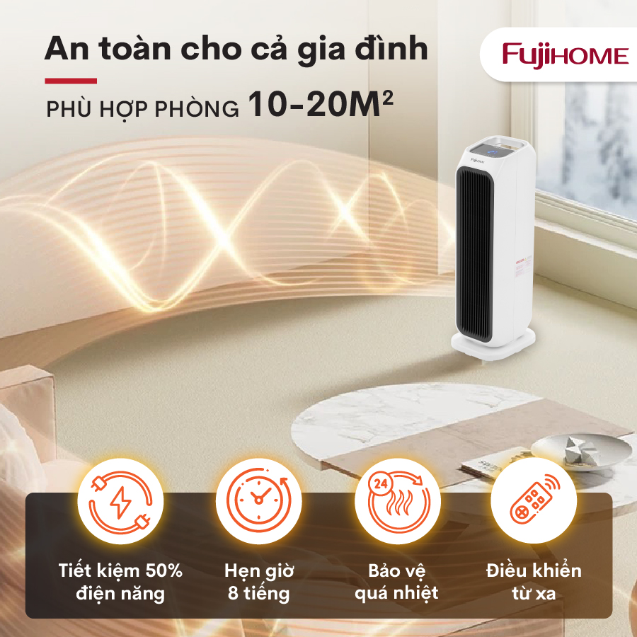 Máy sưởi gốm Nhật Bản FH3000 không khô da Fujihome, máy sưởi ấm điện không đốt oxy tiết kiệm điện tự ngắt không dầu - Hàng Nhập Khẩu