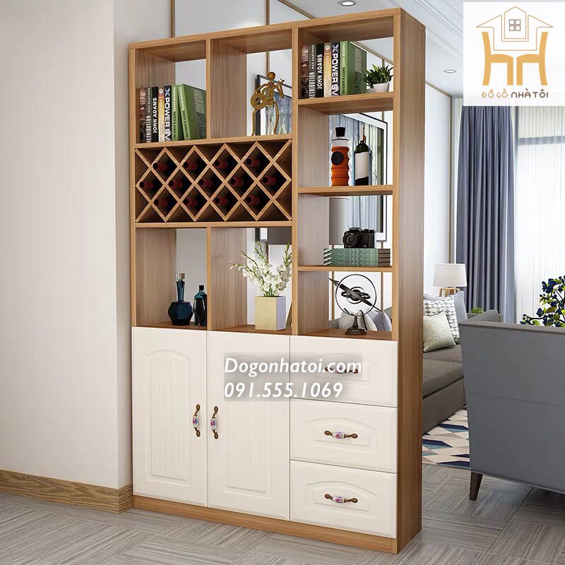TỦ RƯỢU KIÊM VÁCH NGĂN PHÒNG KHÁCH TR606 - 2mx1m2 - - Màu Trắng-Sồi