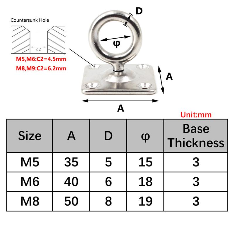 2 Chiếc M6 Xoay Được Trần Móc Thép Không Gỉ 304 Mắt Miếng Lót Tấm Treo Tường Móc Đế Trần/Võng