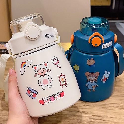 Bình nước bình giữ nhiệt, bình giữ nhiệt cute có ống hút, inox 304 không rỉ an toàn