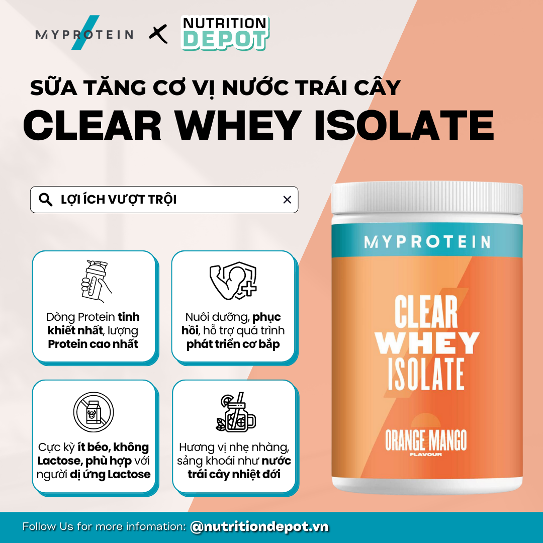 Combo 2 hộp Sữa tăng cơ Clear Whey Isolate Myprotein bổ sung chất đạm vị nước trái cây siêu ngon - Nutrition Depot Vietnam