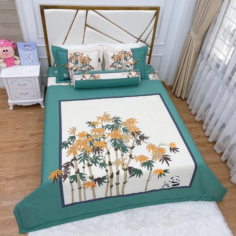 Bộ Ga gối chăn hè Cotton cao cấp, ga phủ trần bông