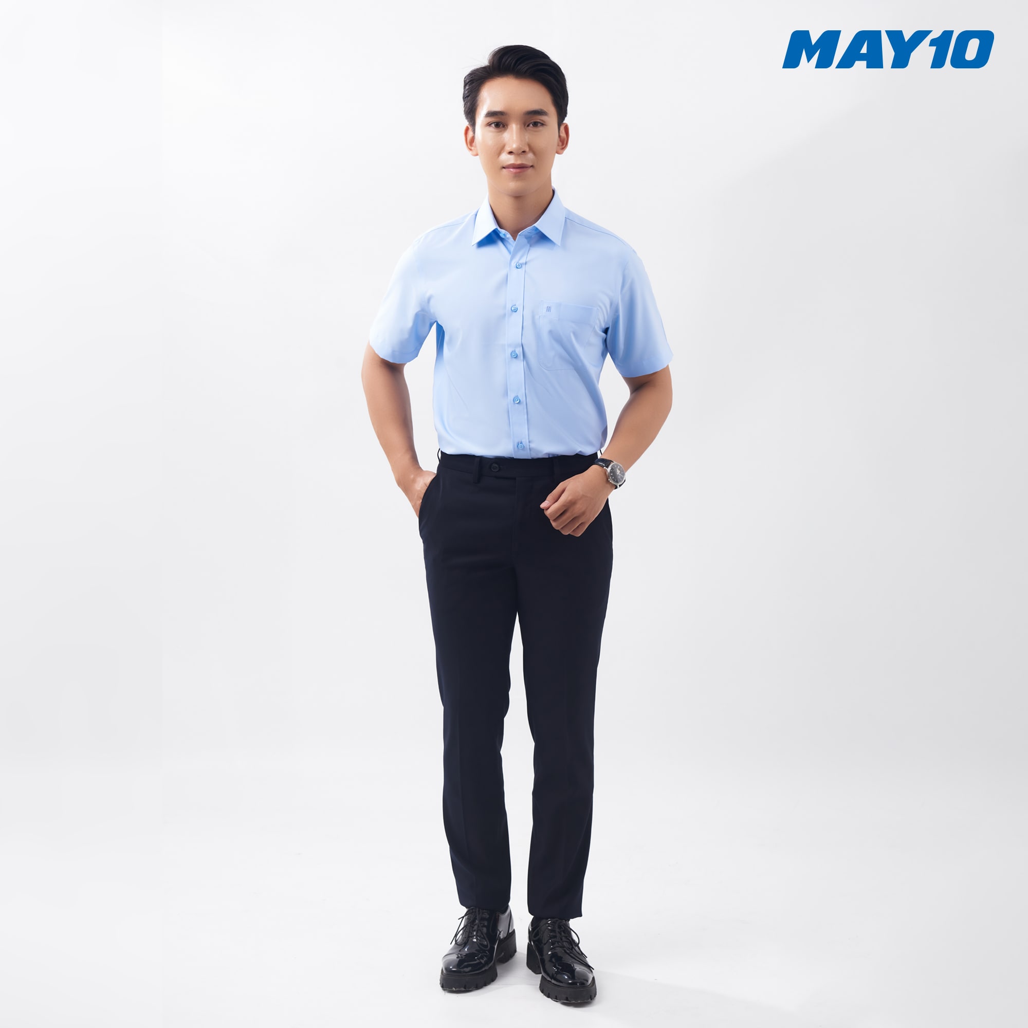  Áo sơ mi nam xanh cộc tay May 10 mã 010122202ON AM072