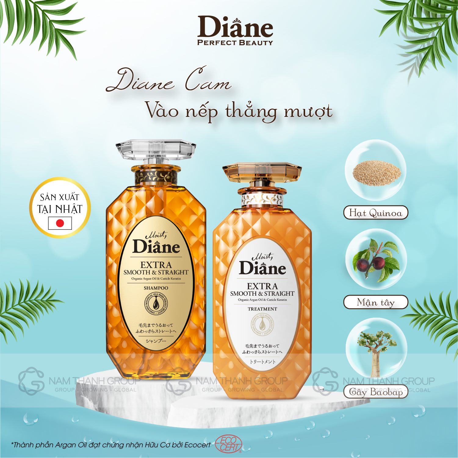 Bộ dầu gội& xả vào nếp thẳng mượt Moist Diane Extra Straight (450ml*2)