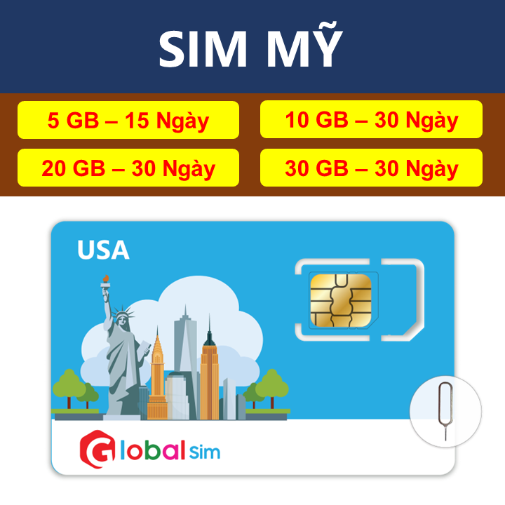 SIM 4G MỸ (USA) - 30 NGÀY &amp; 15 NGÀY (Hàng Chính Hãng)