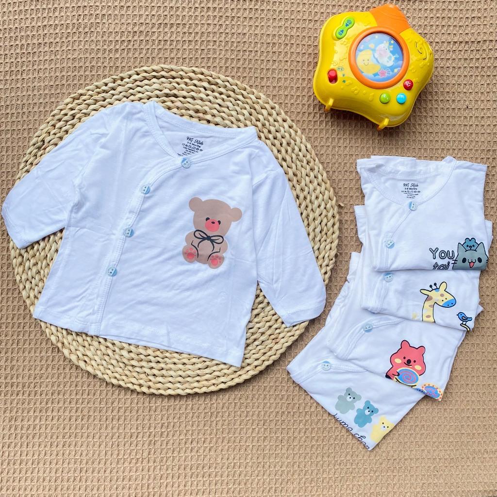 [3-9kg] Áo Sơ Sinh Dài Tay Chất Thun Lạnh Mềm, Mát In Hình Dễ Thương Cho Bé - Gấu Hồng