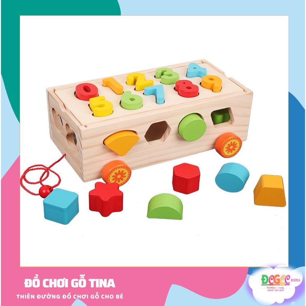 XE THẢ HÌNH KHỐI bằng gỗ đồ chơi thông minh học số học đếm đồ chơi vui hộp thả hình khối đồ chơi gỗ TINA
