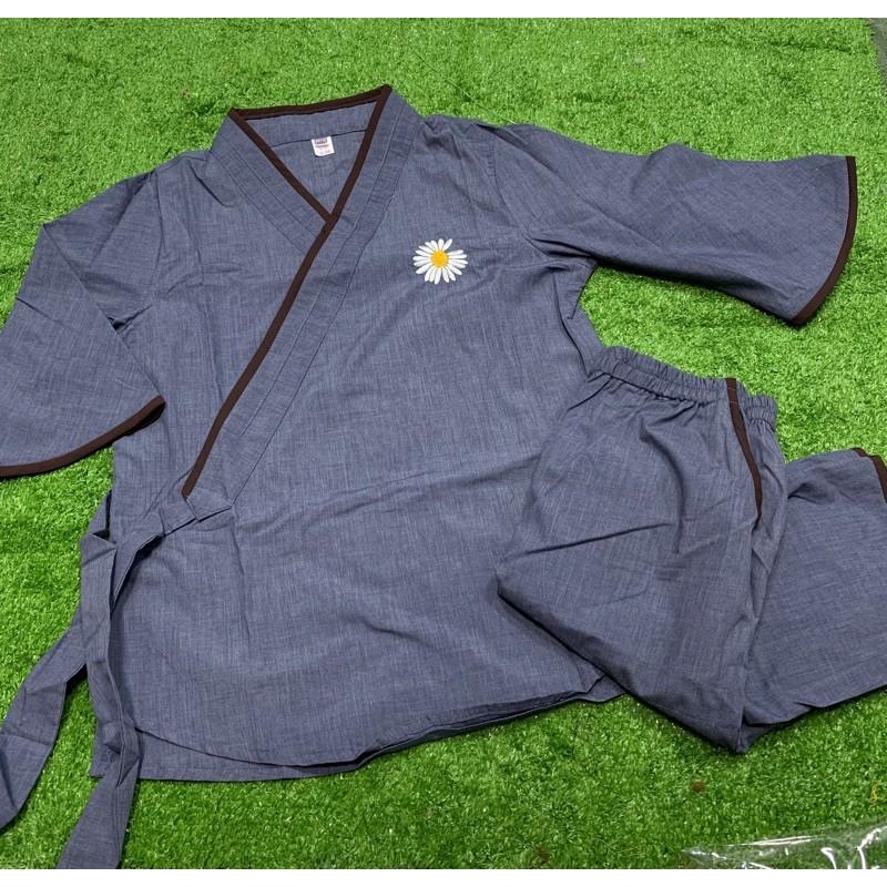 đồ lam đi chùa đơn giản cho nữ, thời trang phật giáo, xéo cột dây thêu hoa cúc