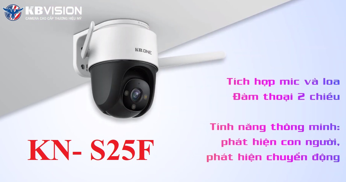 Camera Wifi Không Dây Xoay 360 Ngoài Trời  Kbone KN-S25F 2Mp Full HD 1080p Có Màu Đêm Đàm Thoại 2 Chiều Báo Động-Hàng Chính Hãng