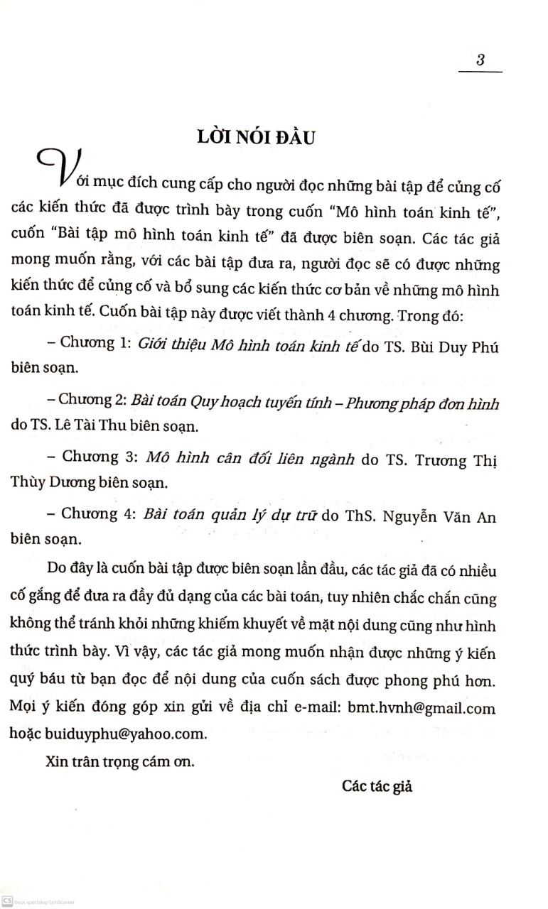 Bài tập mô hình toán kinh tế (Dành cho sinh viên các trường đại học, cao đẳng khối Kinh tế)