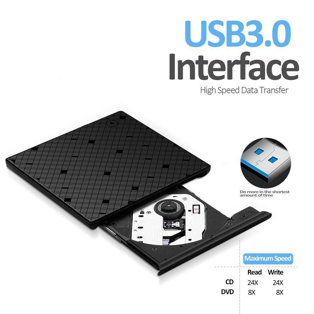 USB 3.0 Touch Control External Drive DVD-ROM CD-RW DVD-RW Burner Player Portable Reader Slim for Windows XP/7/8/10 Laptop MAC OS