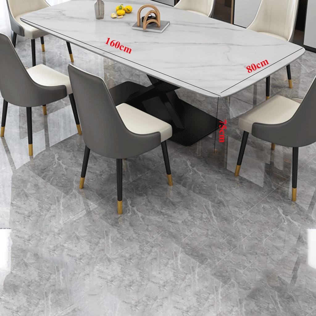Bộ bàn ăn 6 ghế Funhouse cao cấp, mặt đá ceramic phủ bóng chống xước, ghế da, chân inox - bảo hành 3 năm