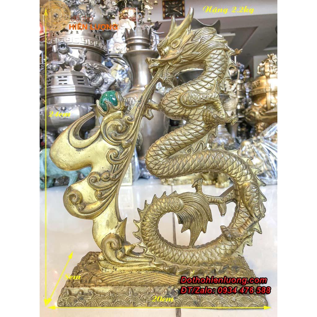 Tượng Rồng Phong Thủy Nhả Ngọc Xanh Bằng Đồng Vàng