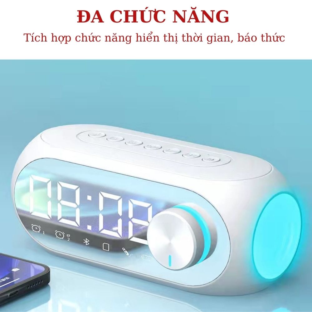 Loa bluetooth PAGINI L00CLO01 hiển thị đồng hồ màn hình tráng gương hiển thị đèn led nghe đài ,fm, radio,báo thức – Hàng nhập khẩu