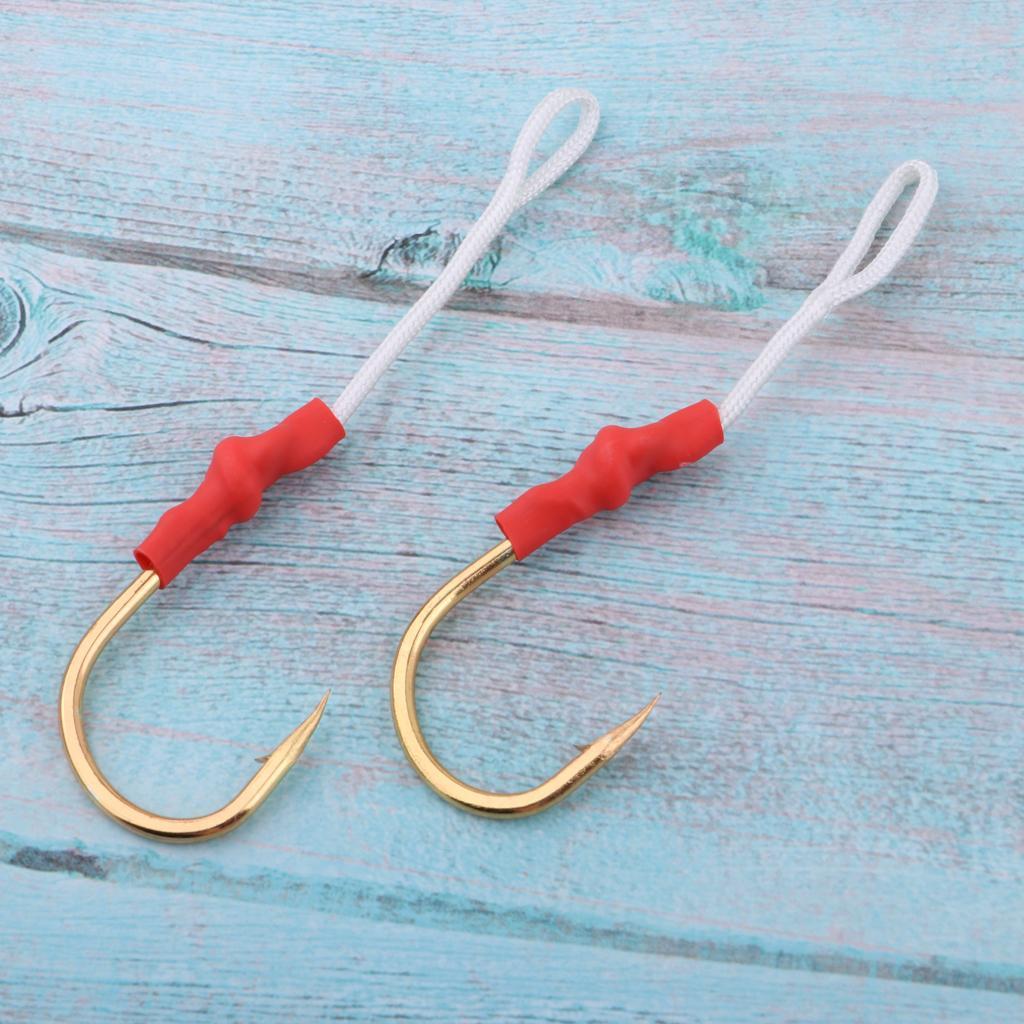 2 Pieces Stainless Steel Jig Jigging Fish Hook Assist Fishing Hook with White PE Line