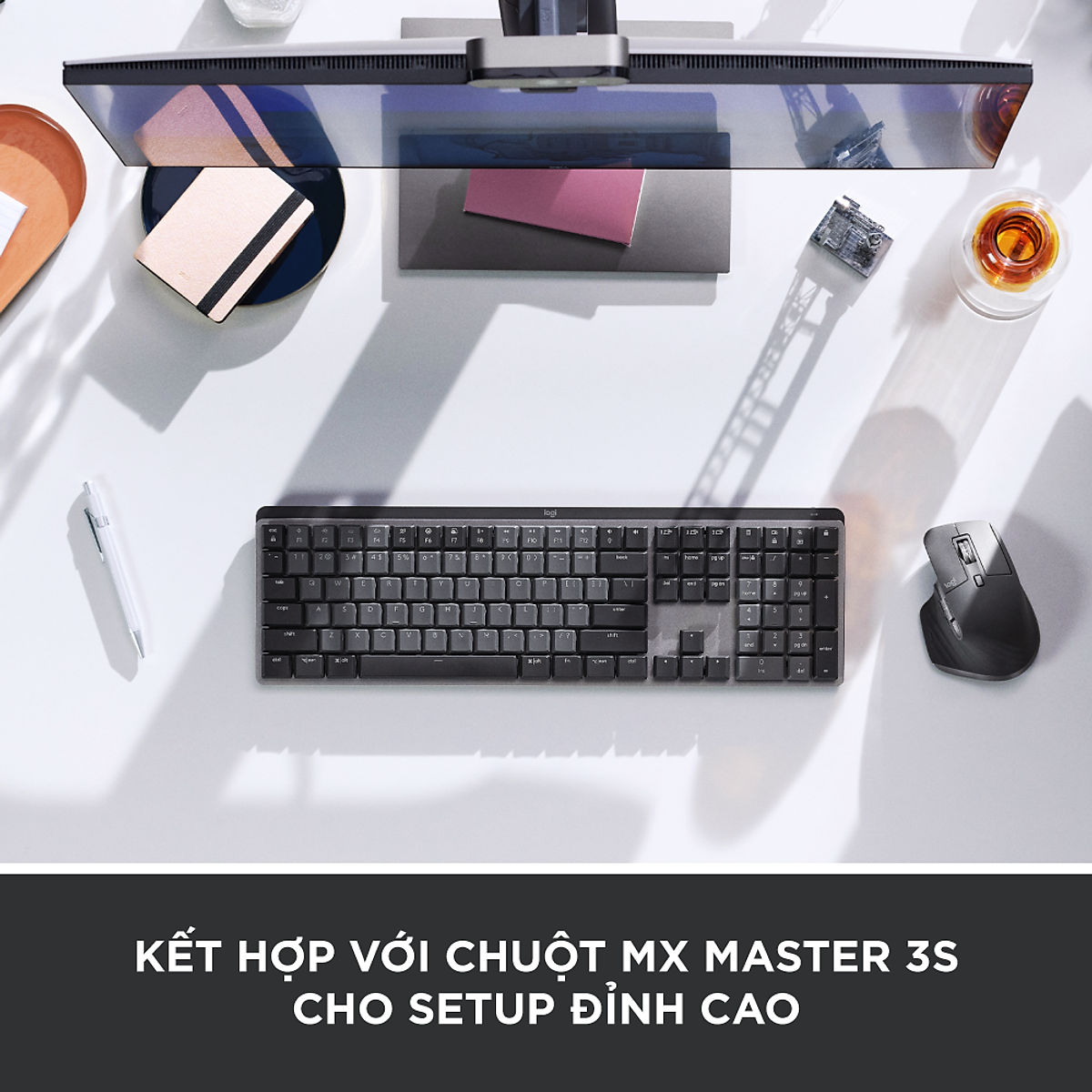 Bàn phím cơ không dây Logitech MX Mechanical – Tactile yên tĩnh được chiếu sáng nền, Bluetooth, pin sạc USB-C, macOS| Windows - Hàng Chính Hãng