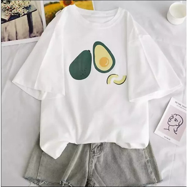Áo thun trắng trẻ trung năng động Quả bơ, Unisex Nam Nữ có Size áo từ 25-95kg