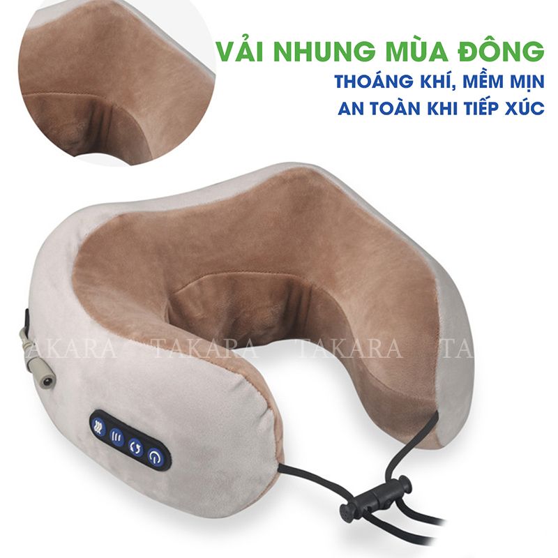 Gối Massage Cổ Chữ U, Máy Mát Xa Đeo Cổ TAKARA Đa Chức Năng Trị Liệu Giảm Đau Mỏi Cổ Vai Gáy