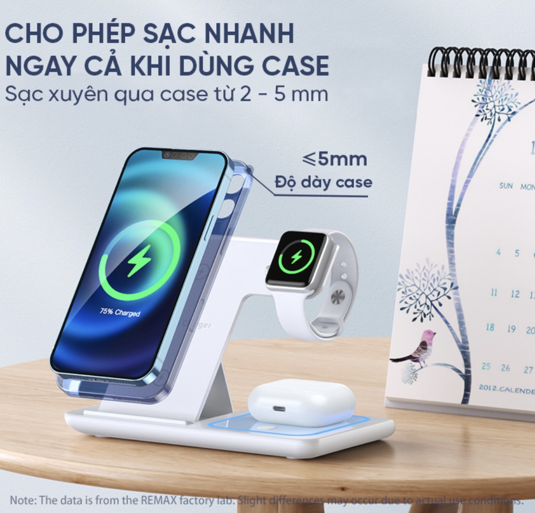 Đế Sạc Nhanh Không Dây Đa Năng 3in1 REMAX RP-W53 Hỗ Trợ Sạc Nhanh Lên Đến 15W - Hàng Nhập Khẩu