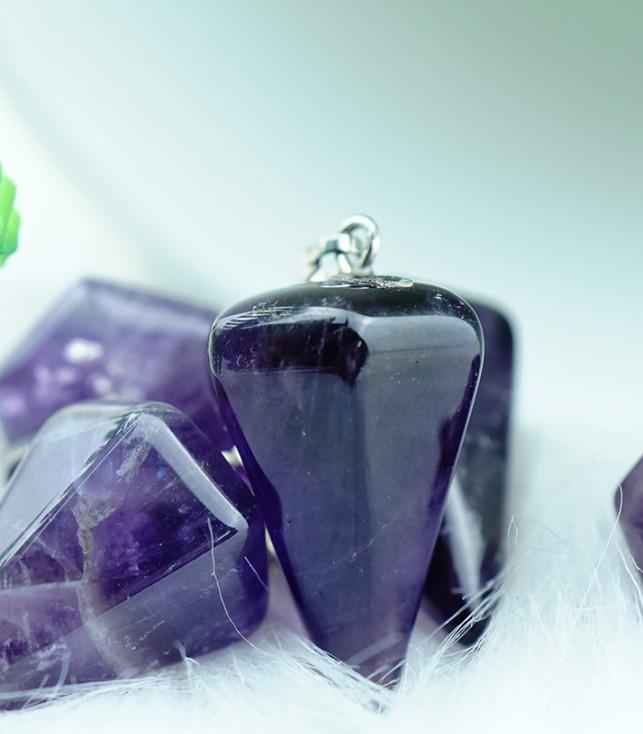 Mặt dây chuyền con lắc phong thủy đá thạch anh tím Amethyst tự nhiên