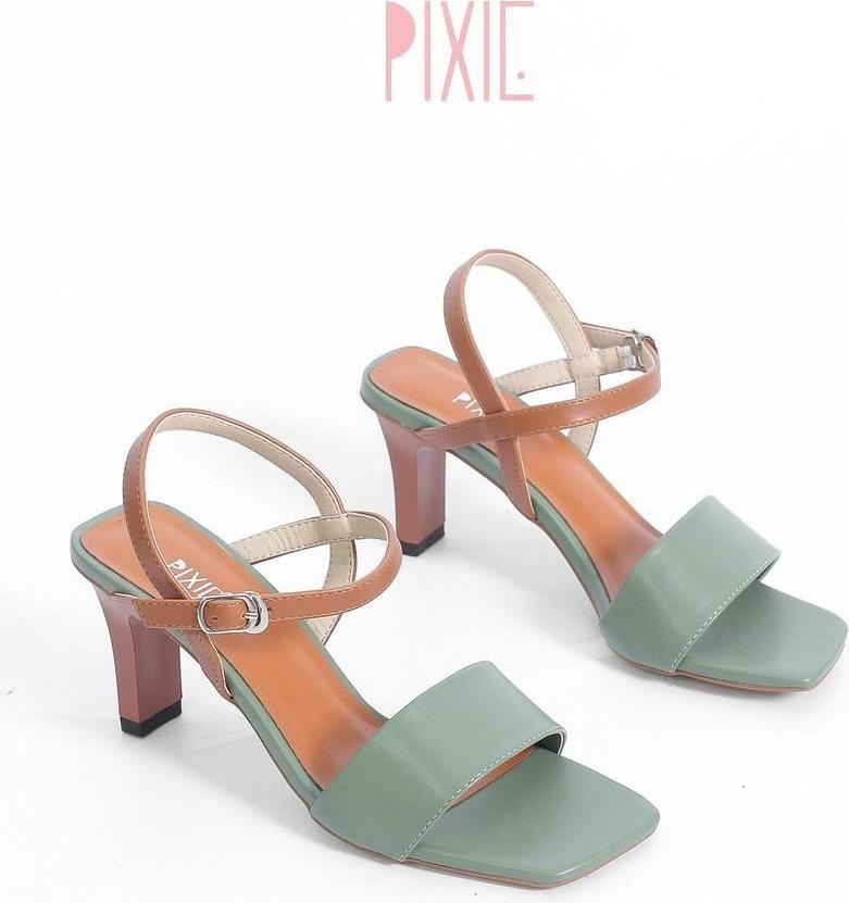 Giày Sandal Cao Gót 6cm Quai Bản To Mix 2 Màu Pixie X484