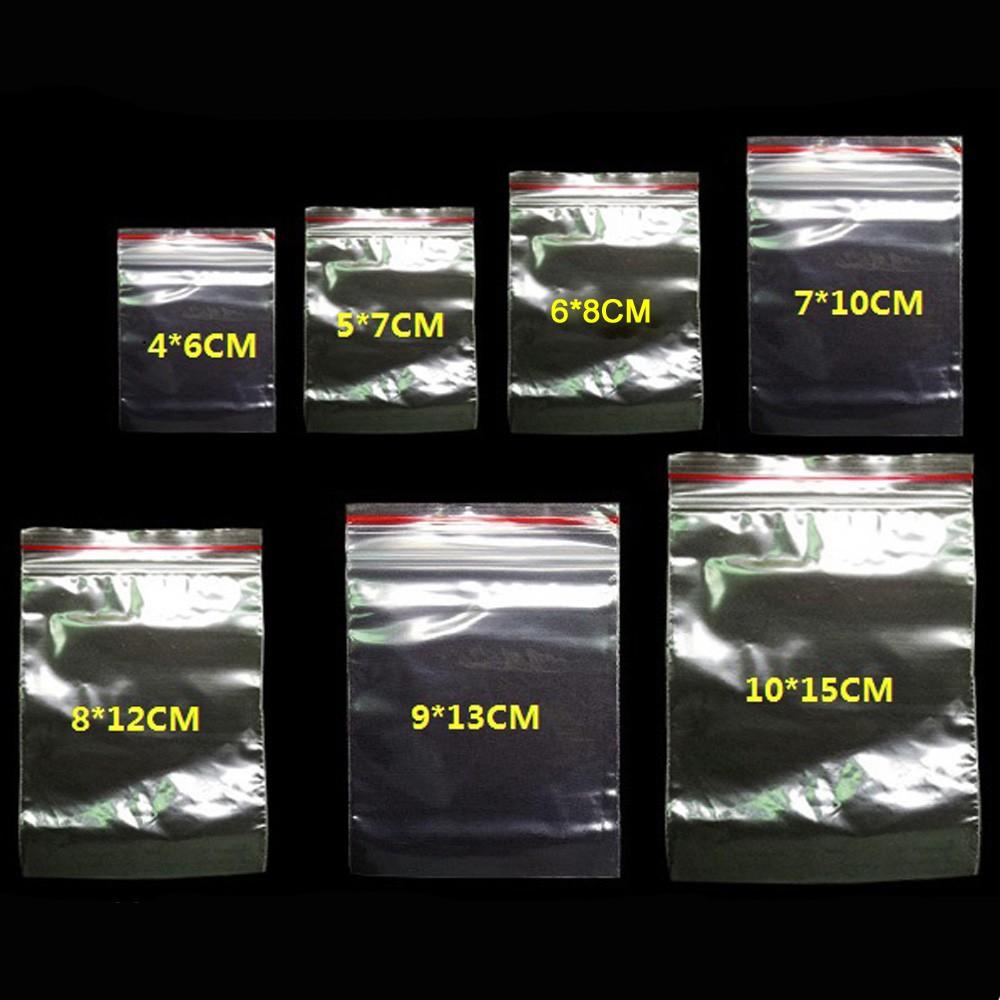 Túi Zip viền đỏ, Bộ 100 túi Zipper Chỉ Đỏ đủ size to nhỏ