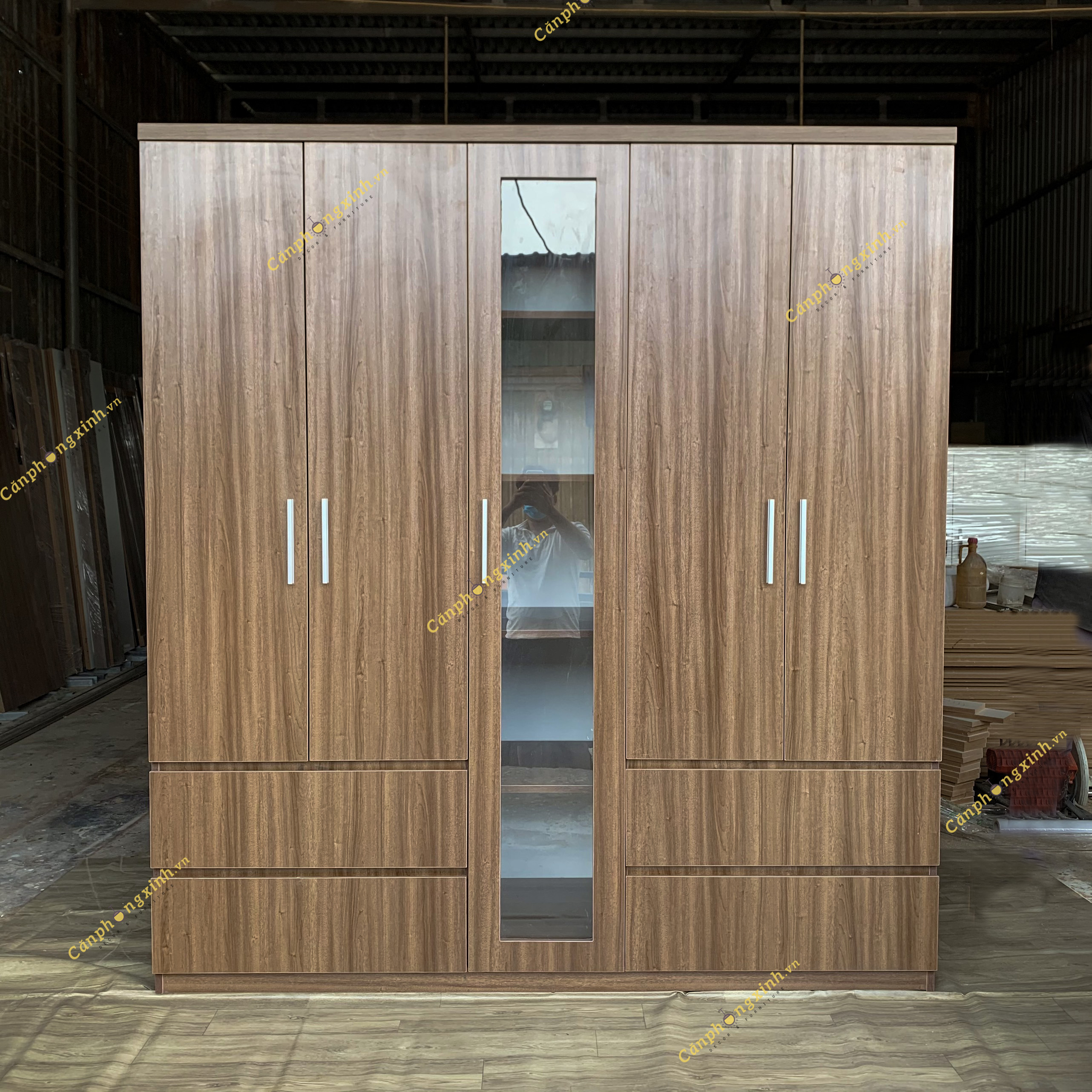 Tủ áo 5 cánh, cánh lọng kính gỗ MDF CPX-T29