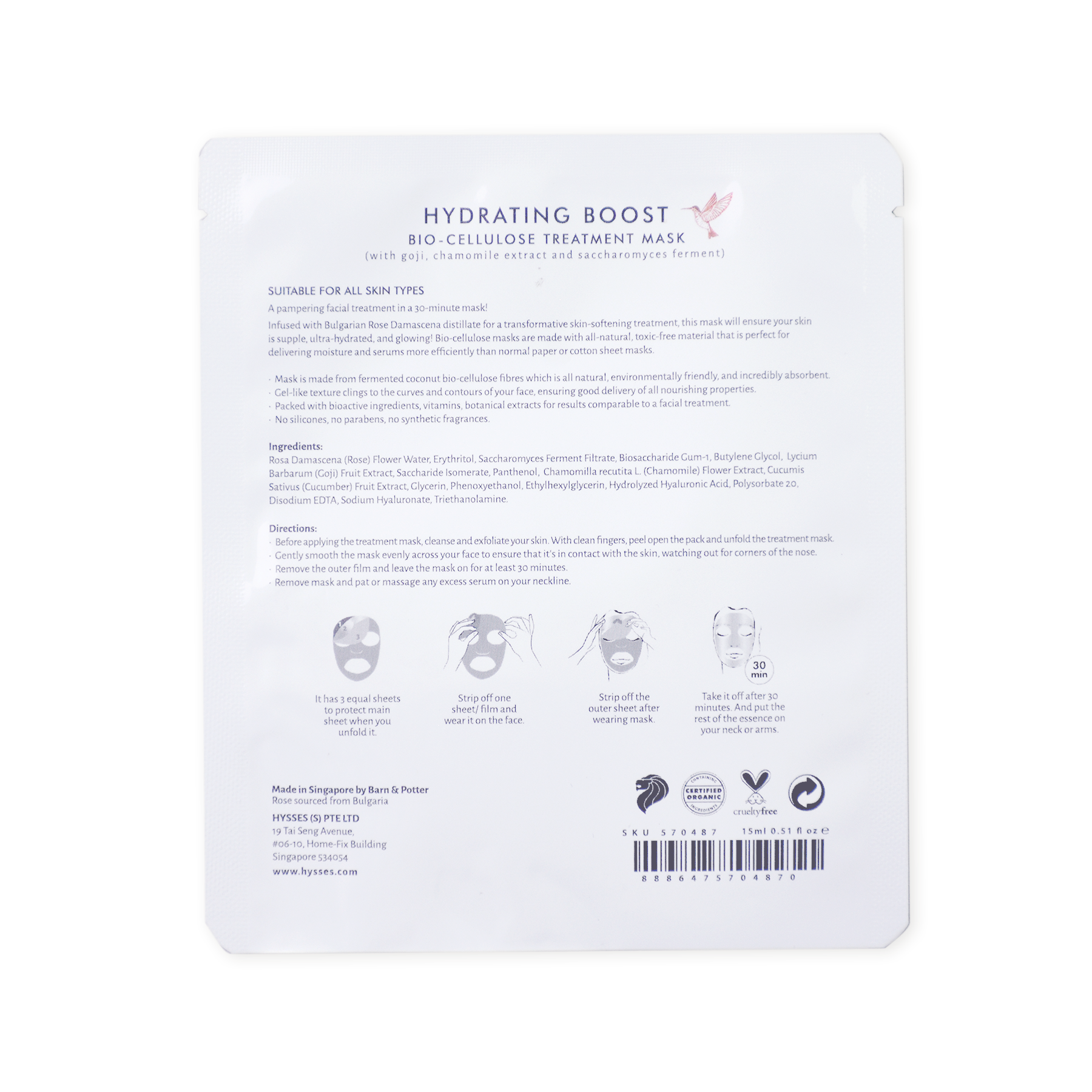 Mặt Nạ Sinh Học Cao Cấp Hysses Bio Cellulose Hydrating Cấp Ẩm Chuyên Sâu, Làm Mờ Nếp Nhăn, Chống Lão Hóa Với Tinh Dầu Hoa Hồng Hữu Cơ Tự Nhiên