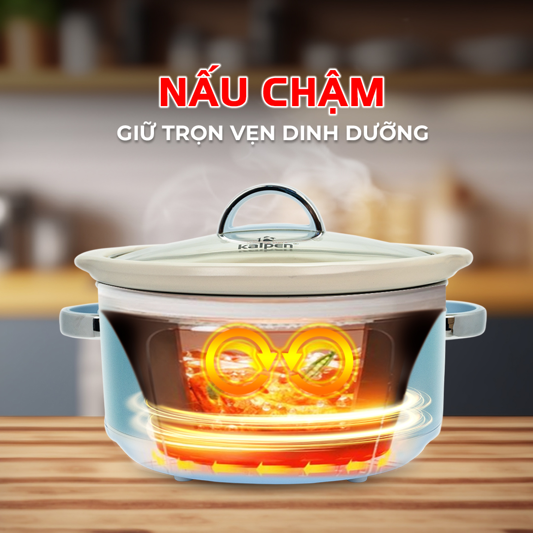 Nồi nấu chậm 3.5L Kalpen SK1 công nghệ Đức - Tần gà, nấu cháo, chưng yến, bảo hành 2 năm - Hàng chính hãng