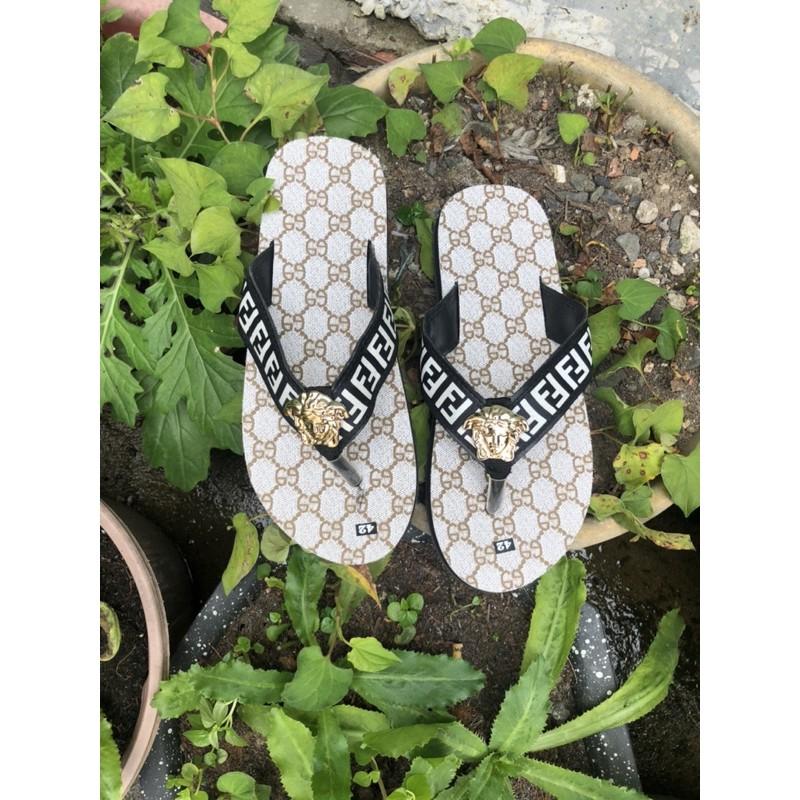 Sandaldongnai dép kẹp nam ( đế màu kem mờ gg quai kẹp F trắng ) size từ 38 nam đến 43 nam size khác ib chọn thêm