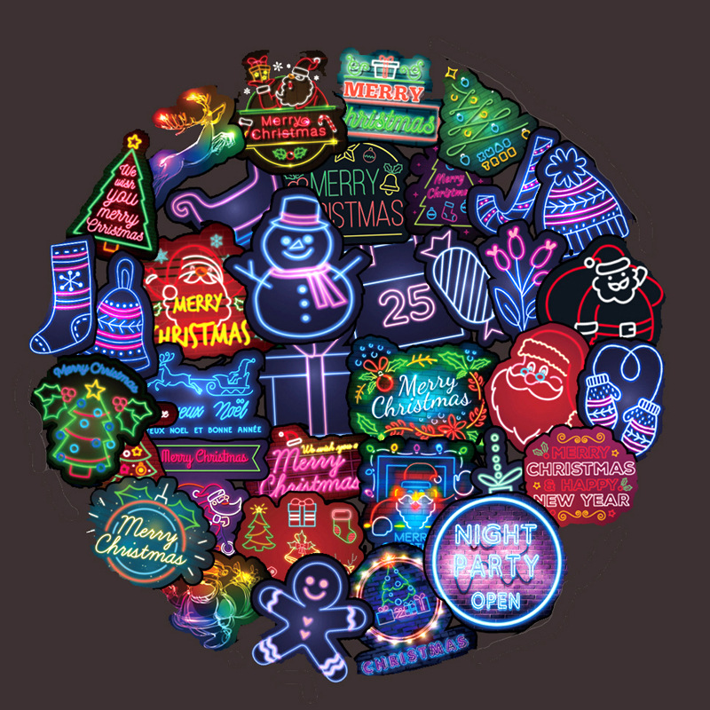 Bộ 50 miếng Sticker hình dán Chrismas Neon