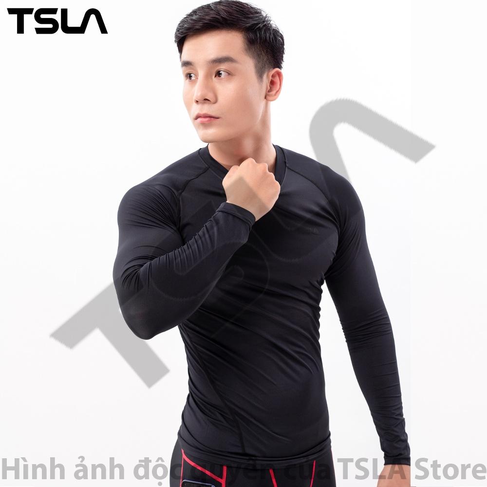 Áo giữ nhiệt thể thao nam dài tay cổ tròn TSLA lót lông chất thun form ôm body co giãn bóng đá gym thu đông TST2018