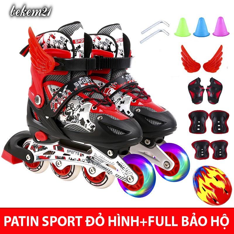 Giày Patin trẻ em Sport 2 lớp flash,khung hợp kim, tặng FULL 20 món bảo hộ và phụ kiện