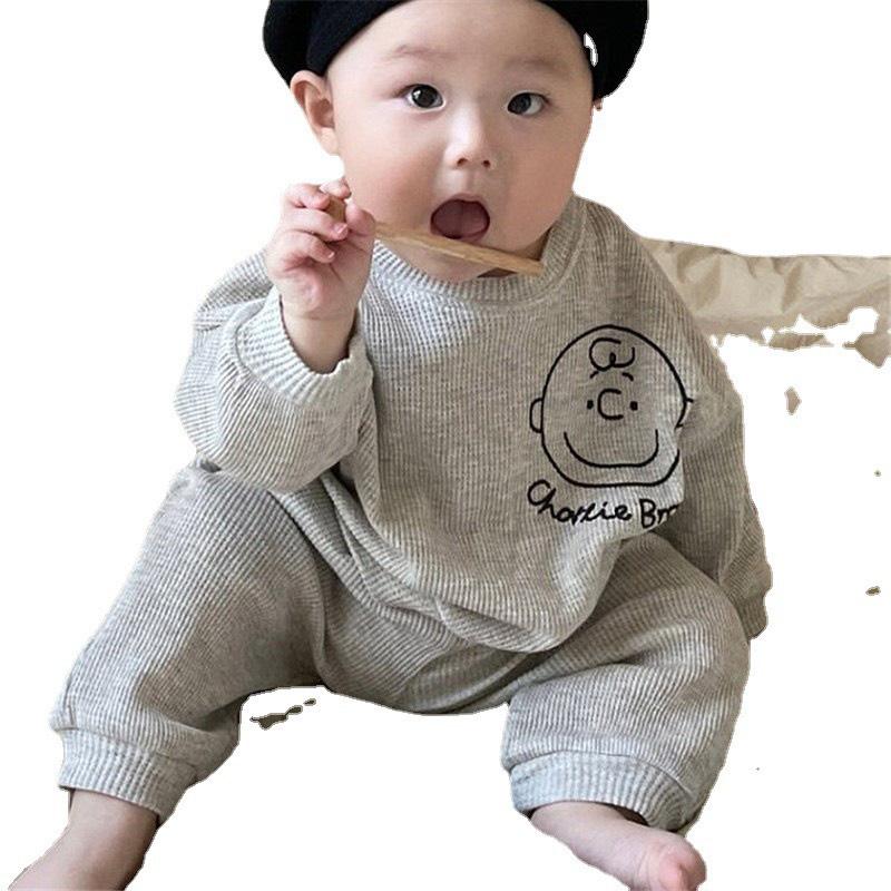 Bộ quần áo dài tay thu đông cho bé trai in chú chó, đồ thu đông cho bé trai thun tổ ong mặc nhà sumo kids 7kg đến 17kg