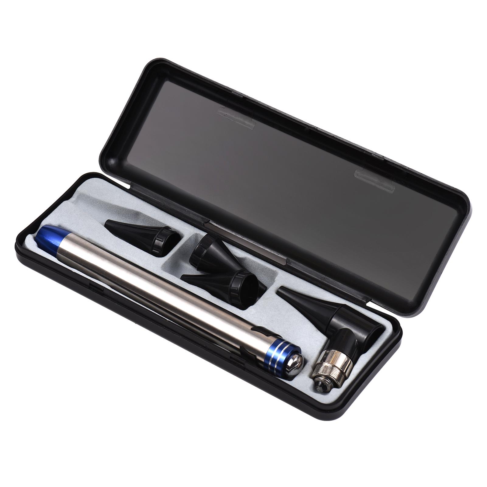 2 in 1 Otoscope and Eyes Diagnostic Tool Kit with LED Light 4mm Replaceable Ear Tips Portable Stainless Steel Handheld Optical Otoscope Ears Diagnostic Supplies