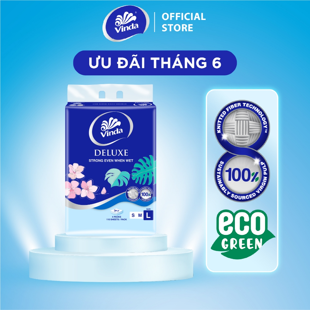 [MUA 2 LỐC KHĂN RÚT SIZE L TẶNG 1 LỐC SIZE S] Khăn giấy rút cao cấp Vinda Deluxe 3 lớp 110 tờ size L (4 Gói)