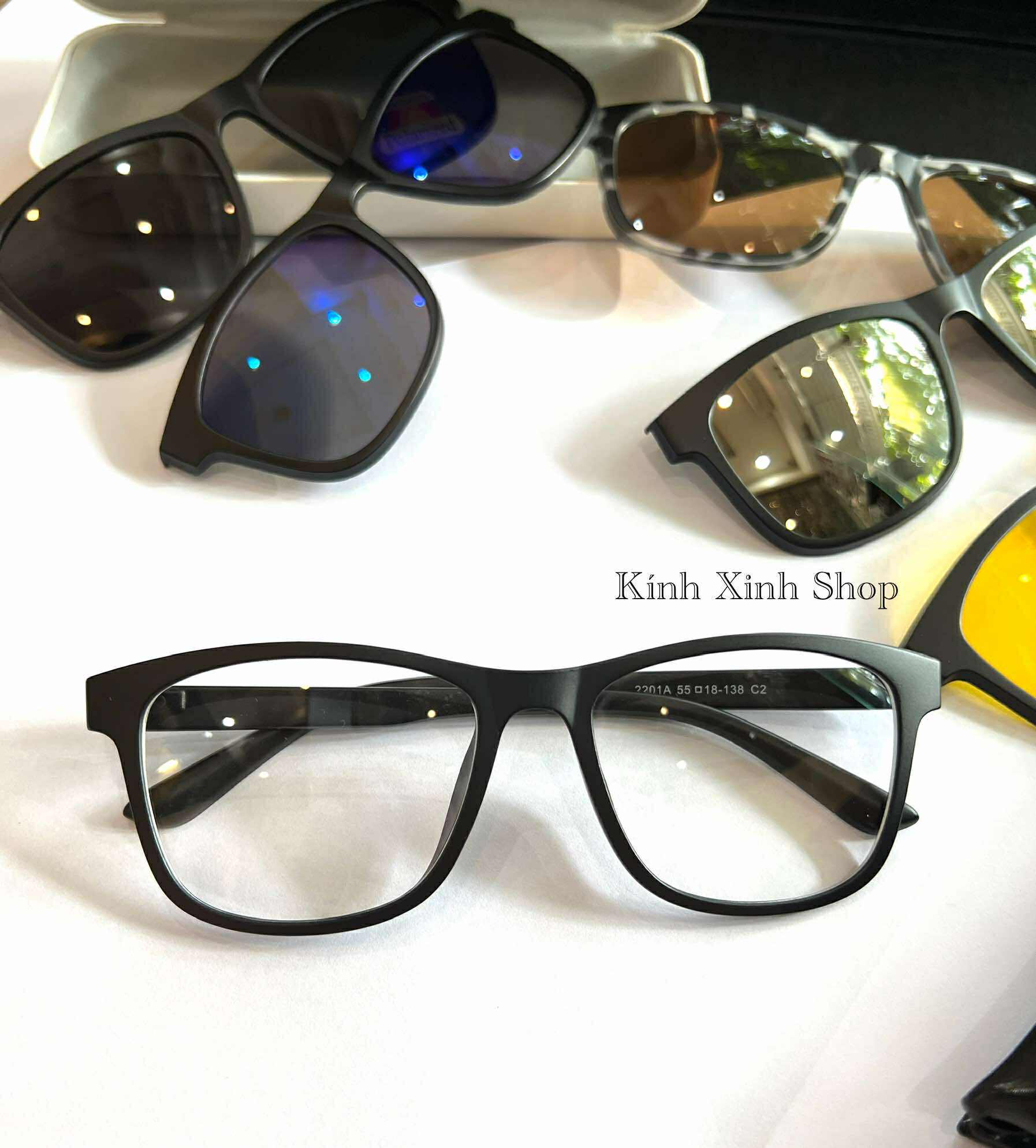 Kính cận râm, Kính mát, gọng kính Mắt vuông to nhiều tròng 6in1 cho nam nữ