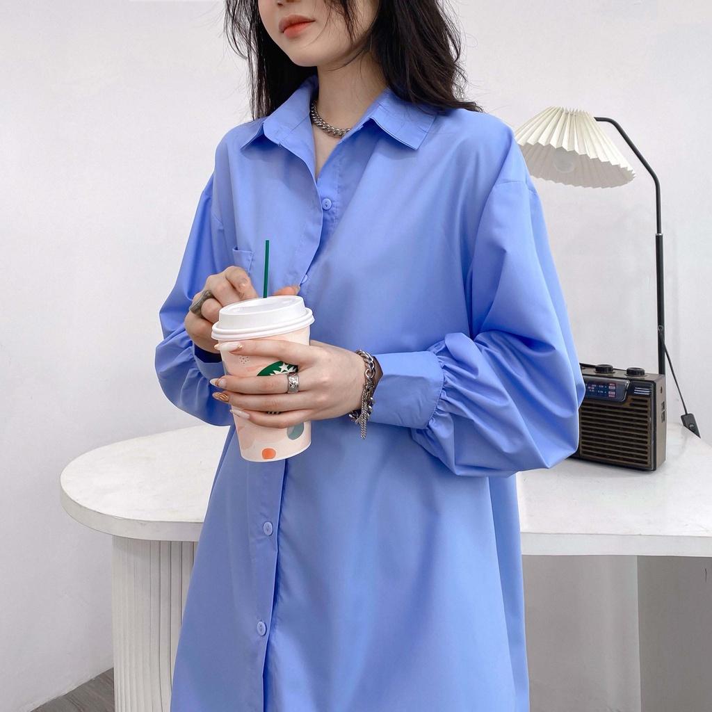 Áo Sơ Mi Dáng Dài DOMEI Form Rộng Dáng Giấu Quần Hàn Quốc