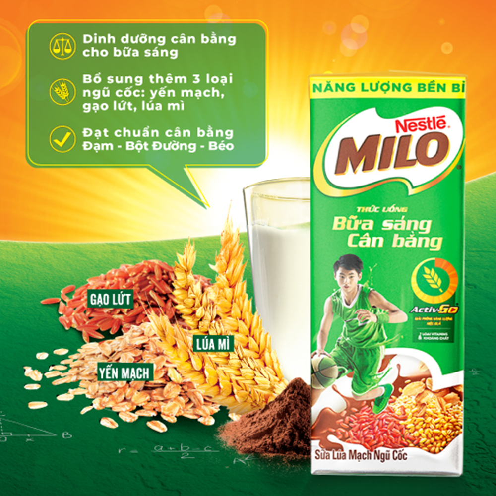 Combo 2 thùng sữa lúa mạch Nestlé MILO bữa sáng (36 hộp x 180ml) [Tặng 1 trái banh Milo]