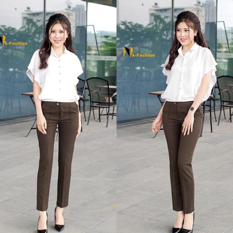 Quần ống đứng trần chỉ cạp công sở NK cao cấp