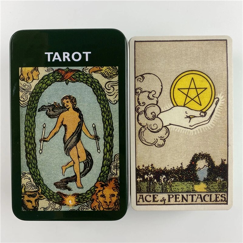 Bộ Bài Smith Waite Tarot Hộp Sắt 78 Thẻ Mạ Xanh