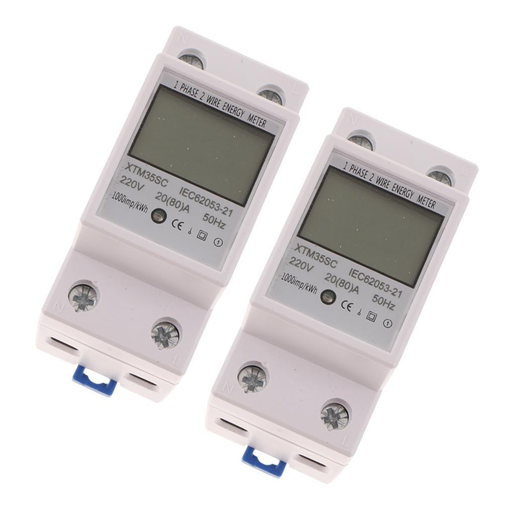2PCS 220V 20A Single Phase Din Rail KWH Watt Hour Din-rail Energy Meter LCD