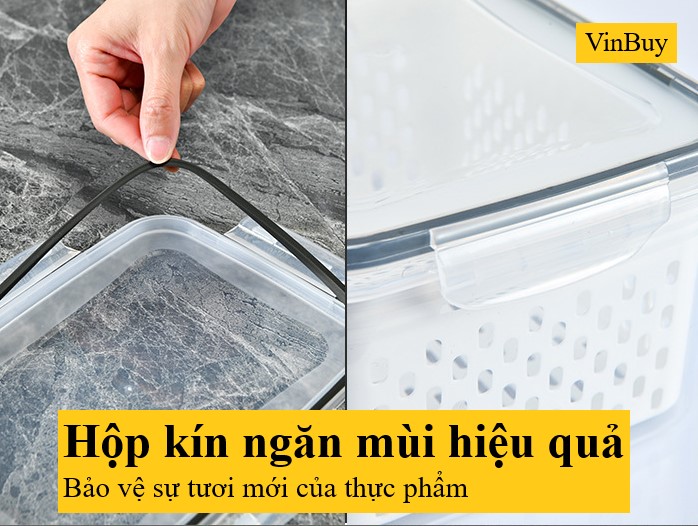 Hộp Nhựa Đựng Thực Phẩm, Hộp Bảo Quản Thực Phẩm Tủ Lạnh VinBuy 2 Lớp Có Khay Giúp Ráo Nước, Bảo Quản Tiện Lợi, Nắp Chống Rò Rỉ Nước