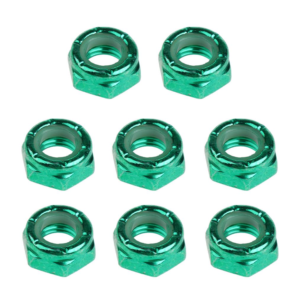 2x8pcs Skateboard Truck Wheel Axle Screw Nuts Longboard Accessories Green