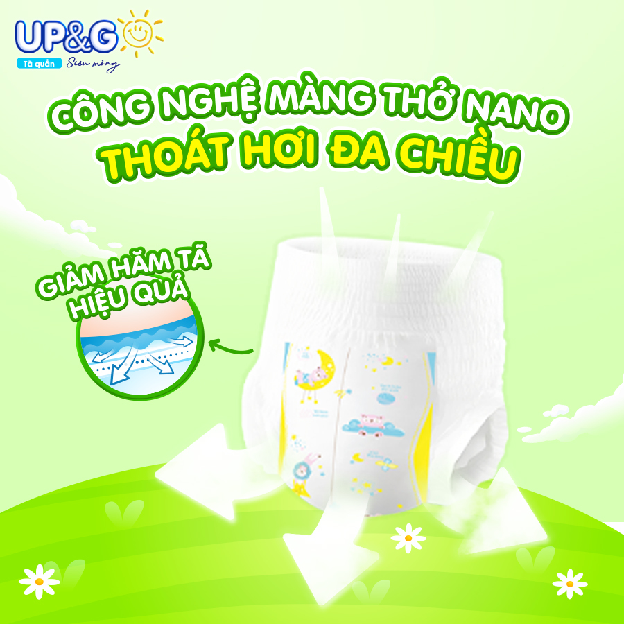 Combo 6 gói Tã/ Bỉm Quần Em Bé Siêu Mỏng Up&amp;Go Lõi Nén 2mm Siêu Mềm Mại, Siêu Khô Thoáng, Siêu Thấm Hút Size S/M/L/XL
