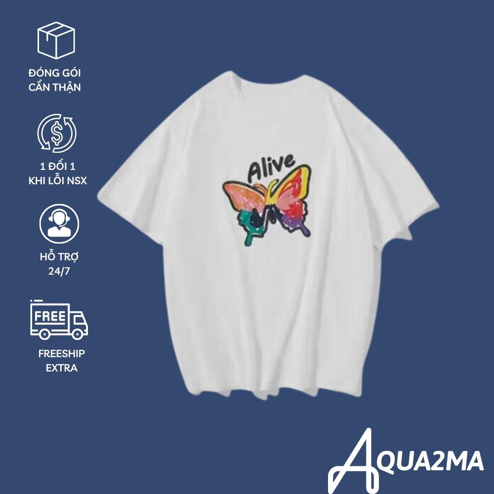 Áo phông unisex Aqua2ma áo thun tay lỡ form rộng Alive Cotton rẻ đẹp freesize 40-70kg