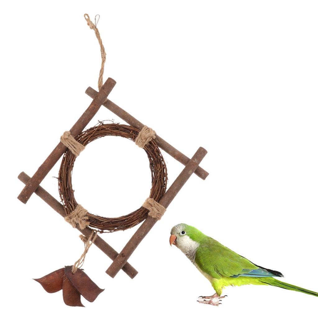 Pet Parrot Wood Rotation Stand Perches Toy Hanging Swing Toys For Bird Cage