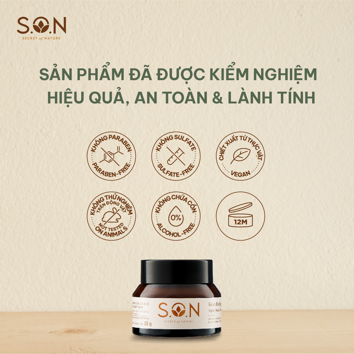 Kem dưỡng ẩm nghệ đen & gấc dành cho da khô S.O.N dành cho da khô 30g