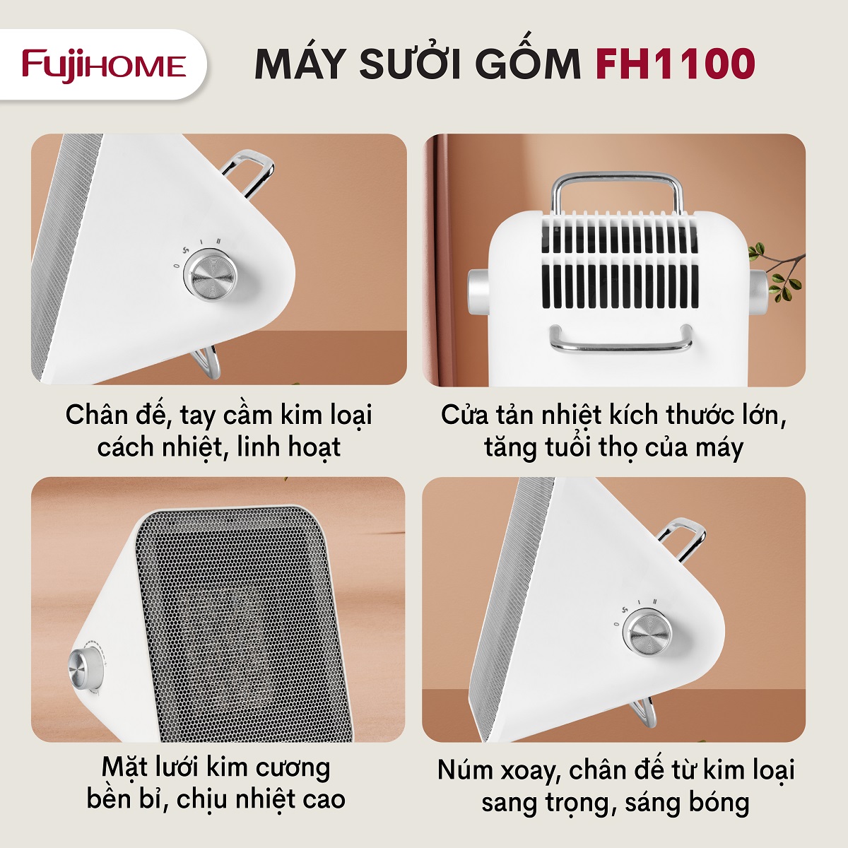 Quạt sưởi gốm ấm Mini nhập khẩu không khô da Fujihome, Hàng Chính hãng bảo hành 2 năm